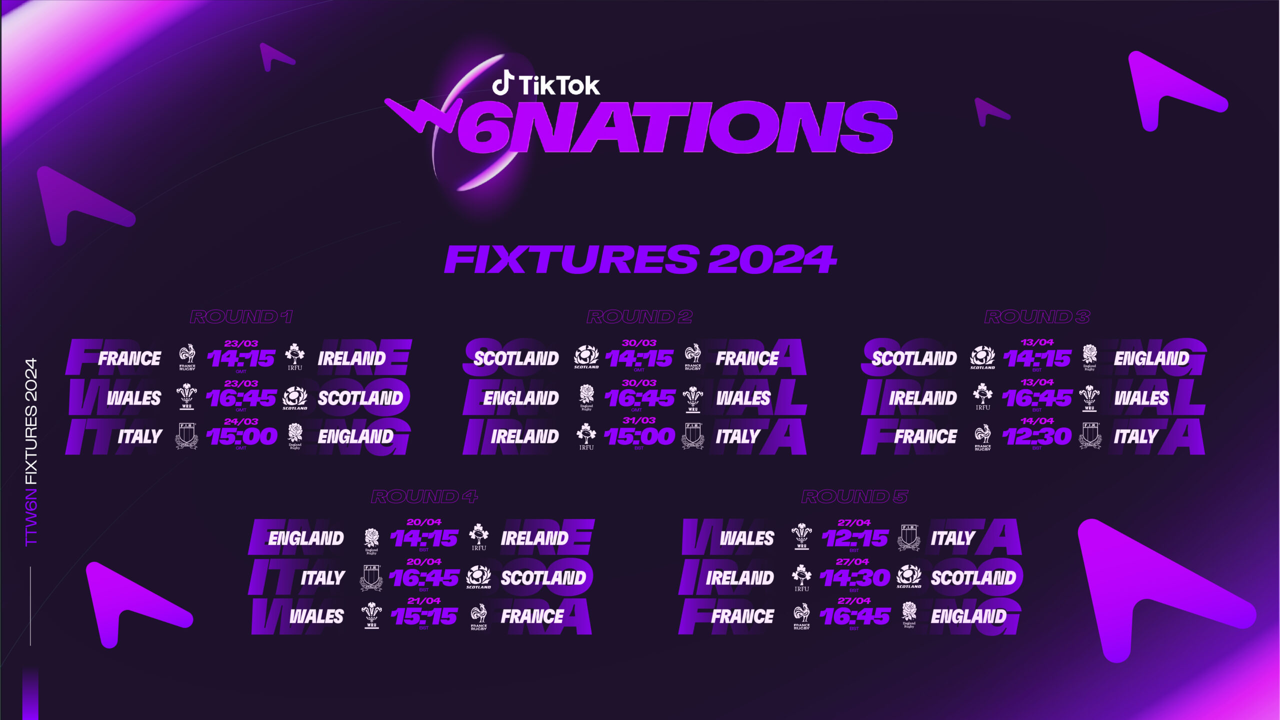 <strong>2024 TikTok Women’s Six Nations Fixtures Confirmed</strong>
